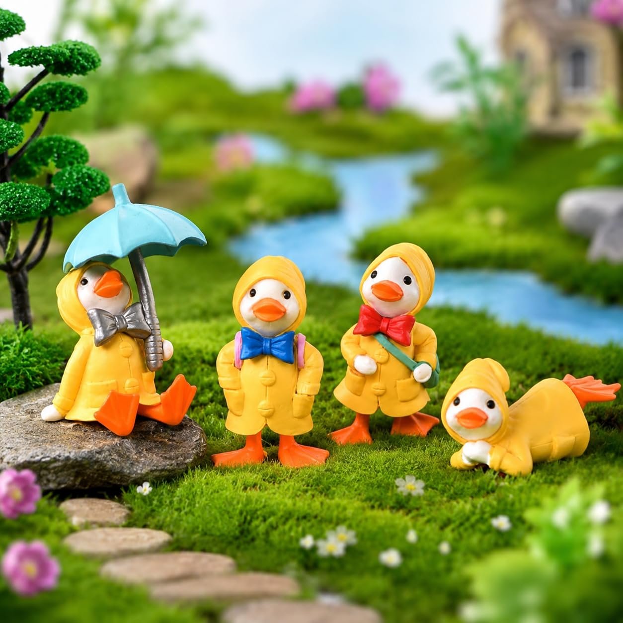 Miniature Cartoon Duck In Raincoat-1